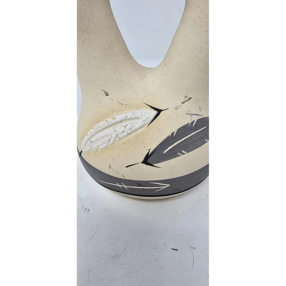 Native American Style wedding vase hand painted feather arrow ceramic pottery